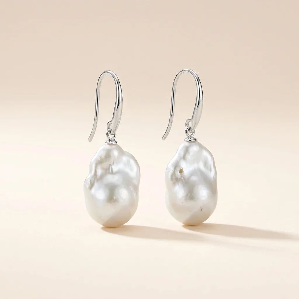 Baroque Pearl Drop Earrings, Sterling Silver Hooks