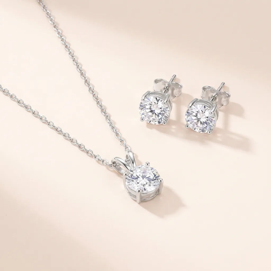 Sterling Silver CZ Necklace and Stud Set