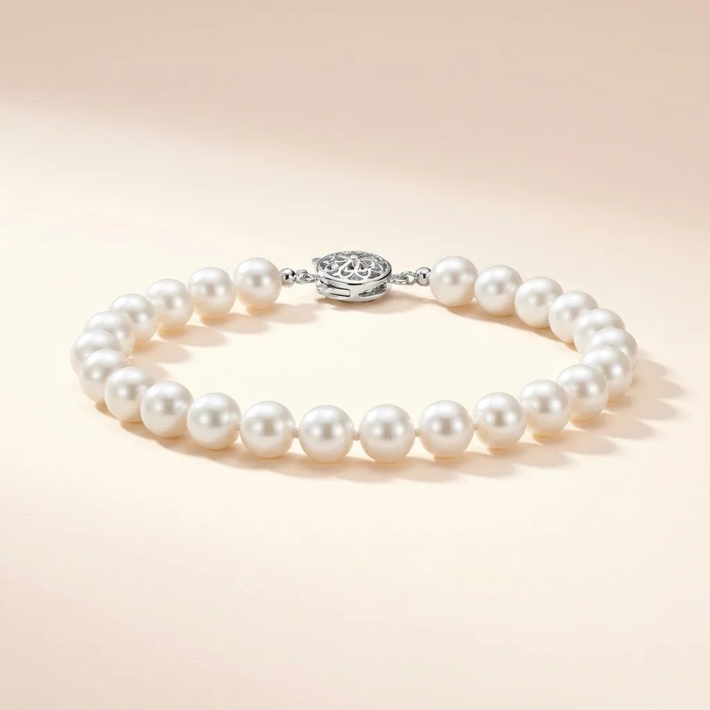 White Pearl Bracelet with Silver-Tone Clasp