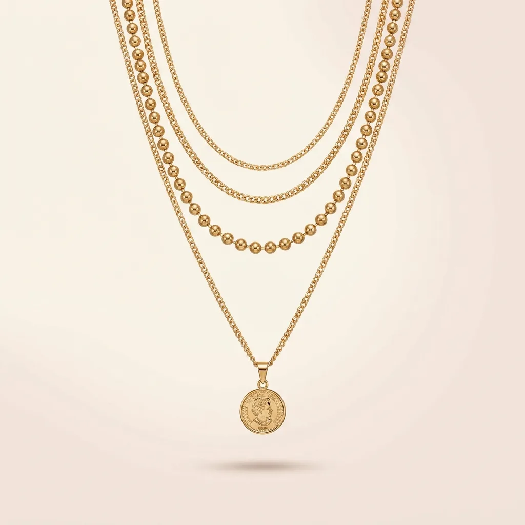 Gold-Plated Layered Necklace Set (3 Pieces)