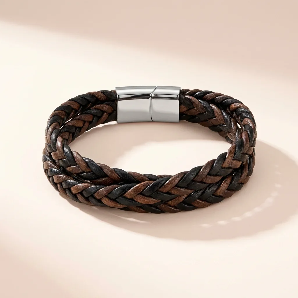 Braided Leather Wrap Bracelet for Men