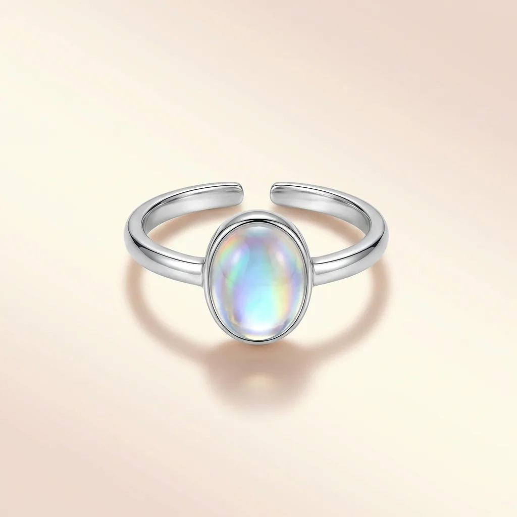 Rainbow Moonstone-Style Adjustable Ring