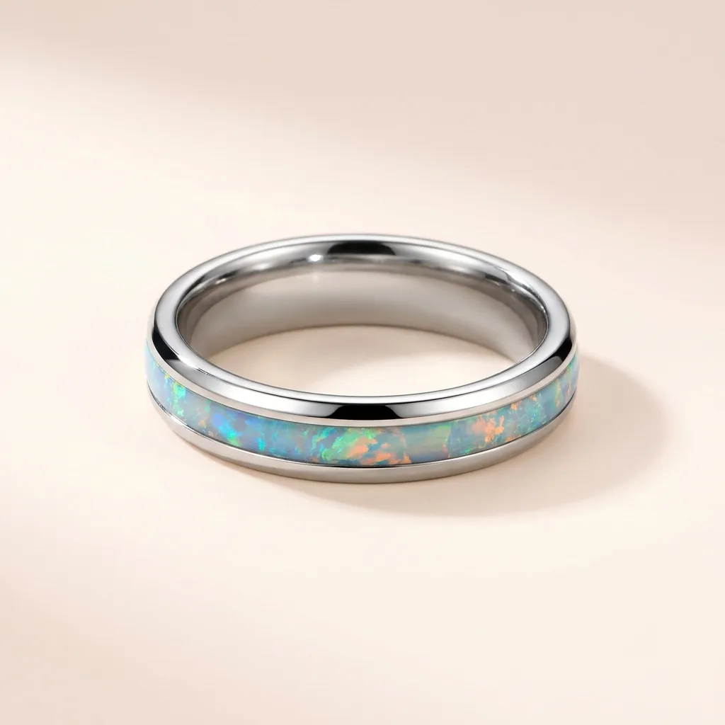 Opal-Style Inlay Band Ring, Stainless Steel