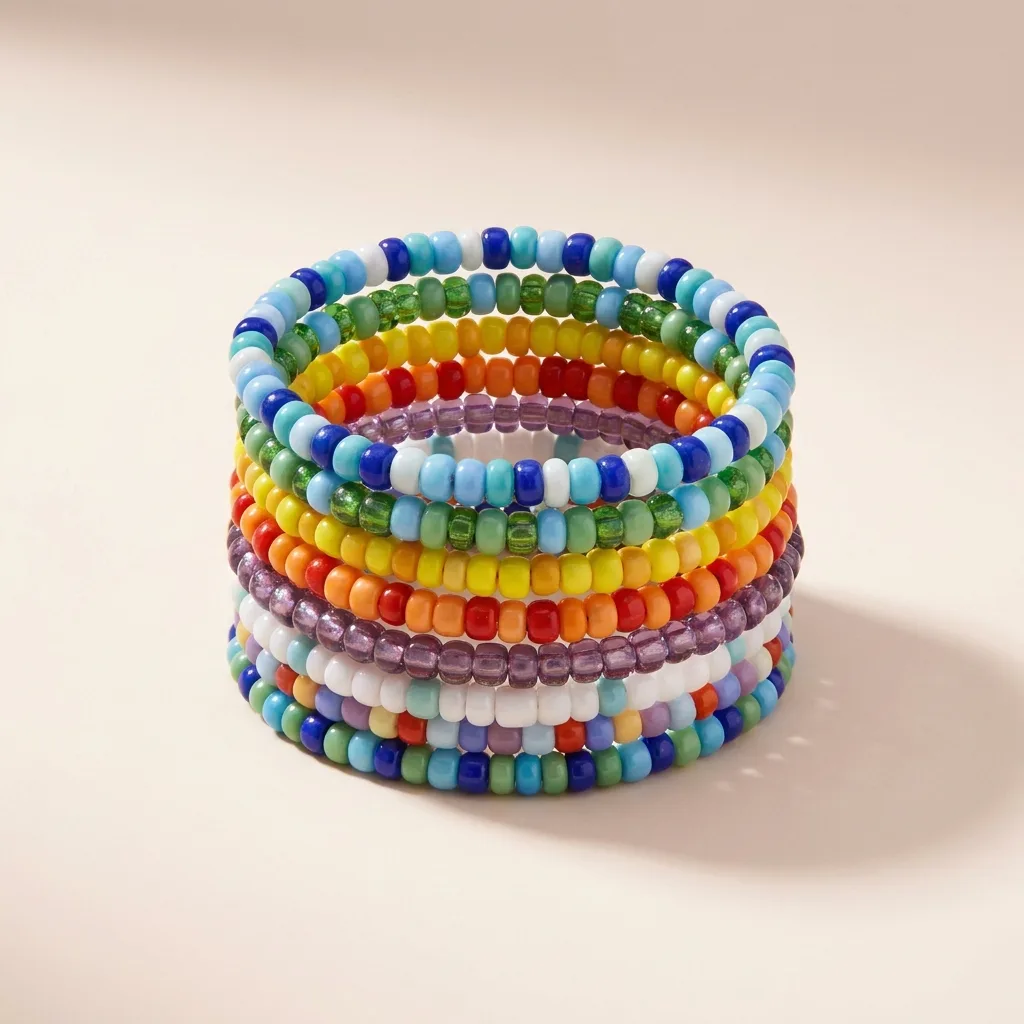 Colorful Beaded Stacking Rings, 12-Piece Set