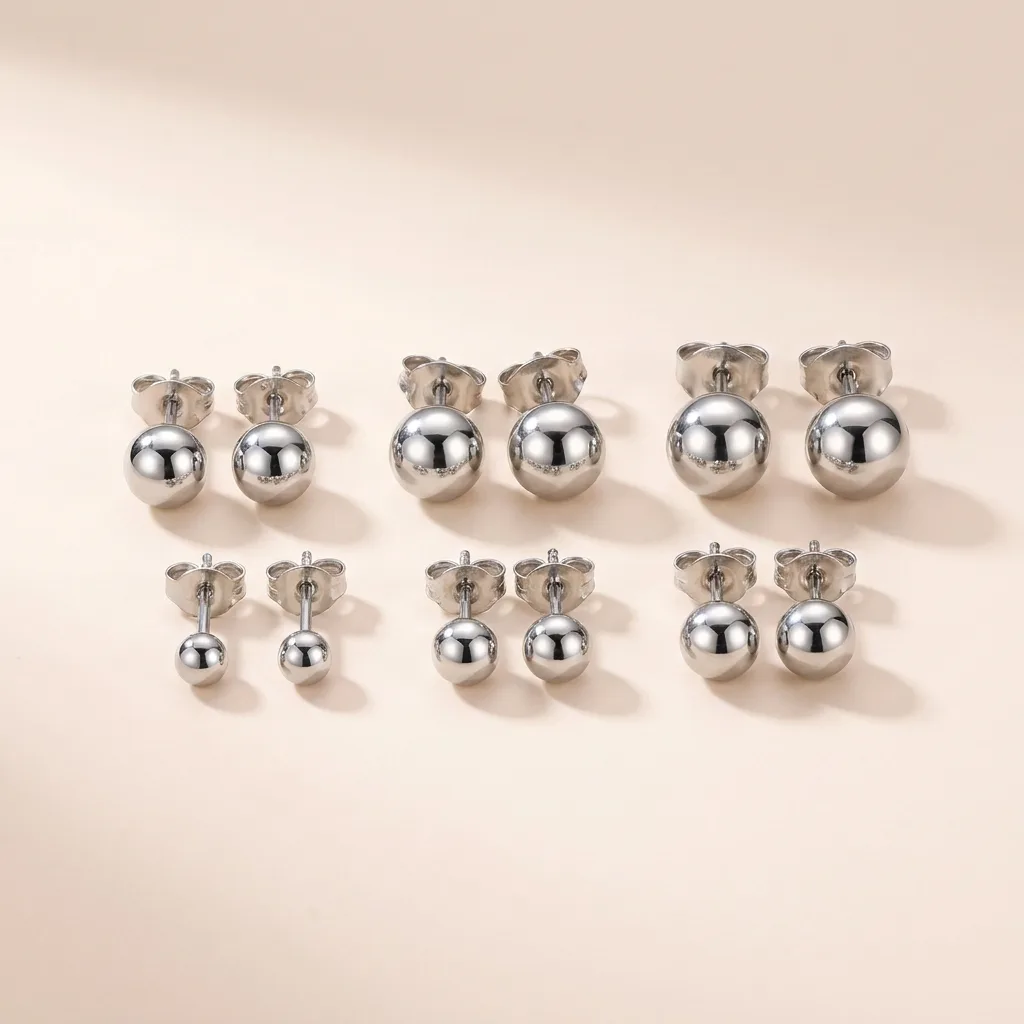 Ball Stud Earring Set, 6 Pairs in Graduated Sizes