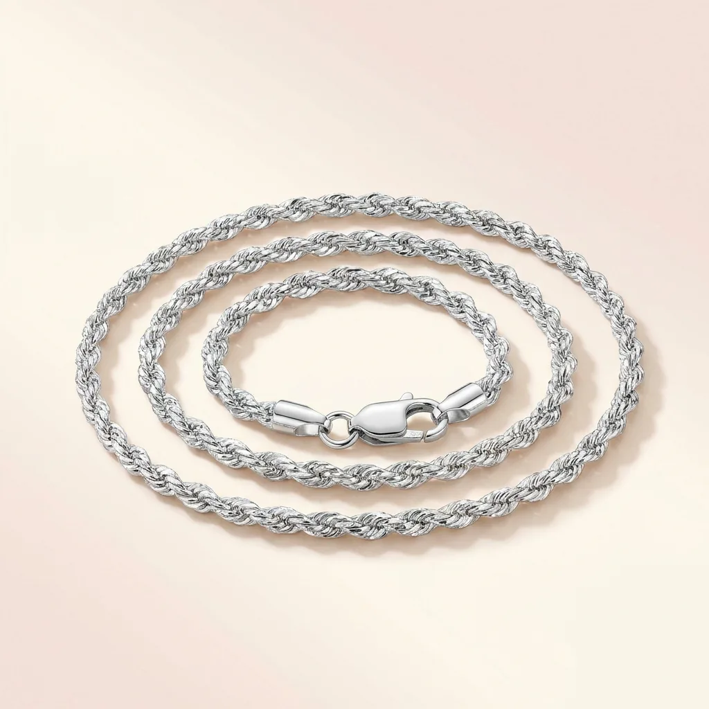 Sterling Silver Diamond-Cut Rope Necklace