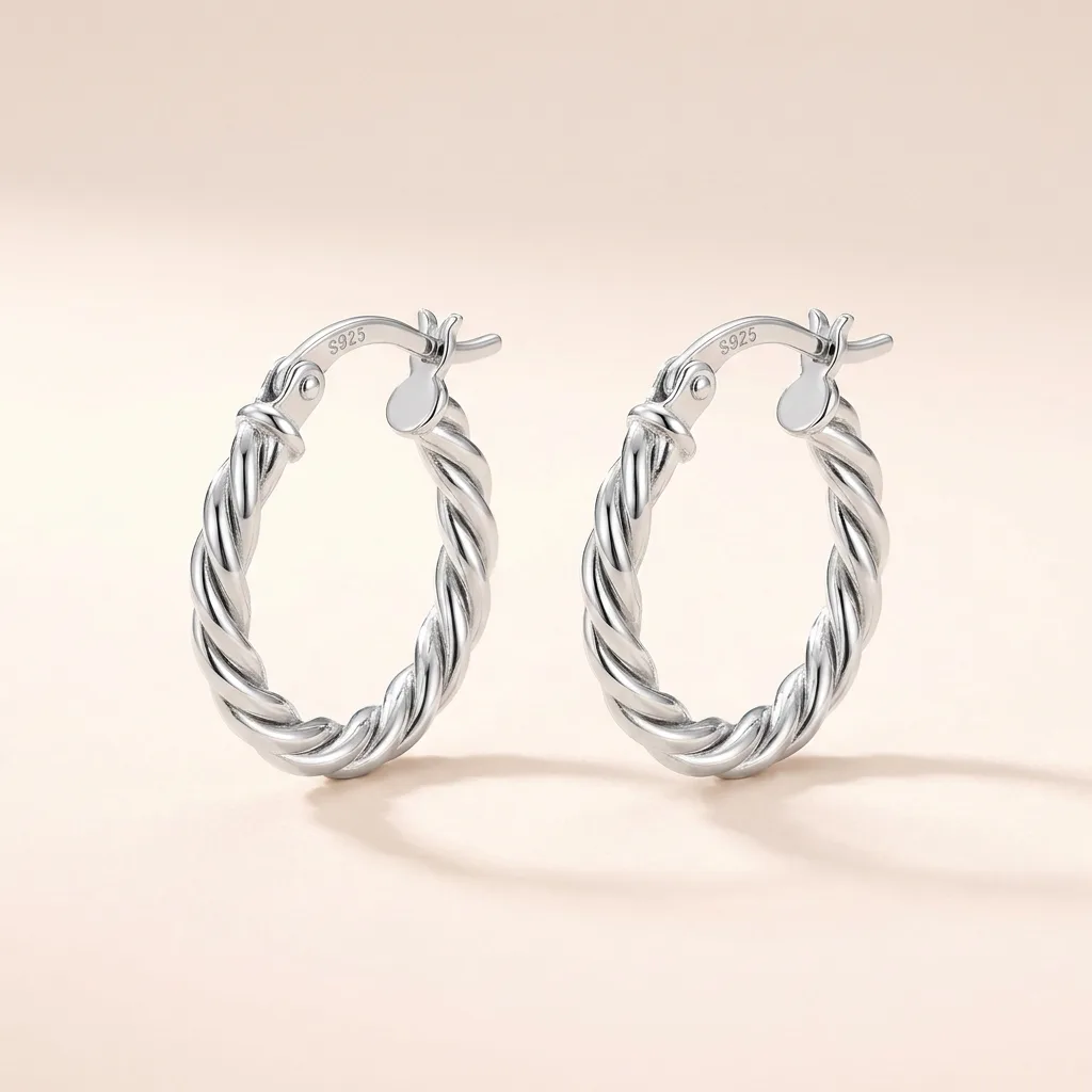 925 Sterling Silver Twisted Hoop Earrings